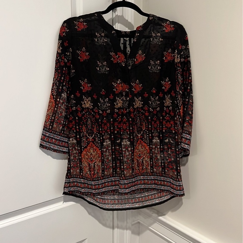 Tribal Black and Red Floral Blouse